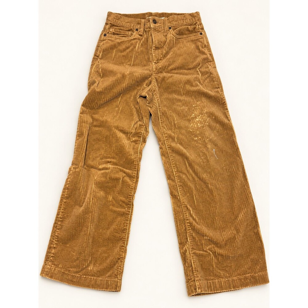 Lands End Corduroy Pants Womens 4 Wide Leg Golden Brown Stretch Five Pocket